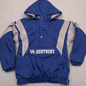 STARTER Kentucky Wildcats Puffer Jacket Men's Small Blue Hooded Windbreaker Hood